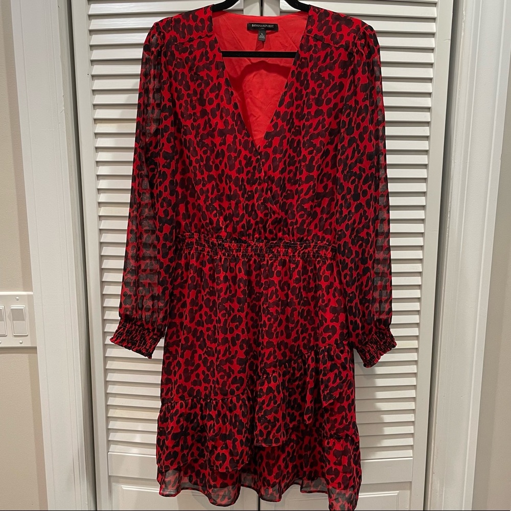 Banana Republic Red Cheetah Fit & Flare Dress